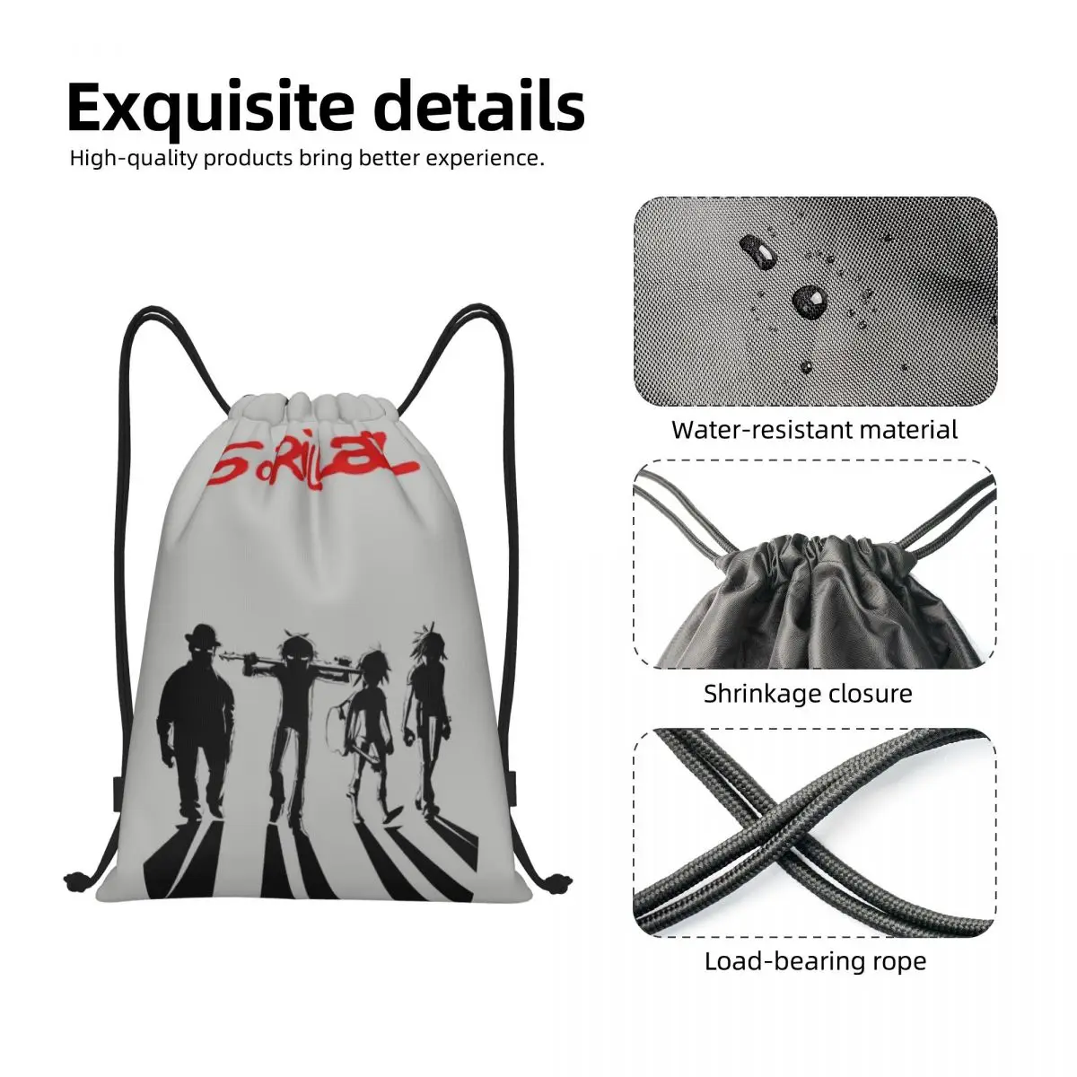 Personalizado Gorillazs Rock Band Wallpaper Mochila com cordão Bolsa de ginástica esportiva para homens e mulheres Mochila de treinamento