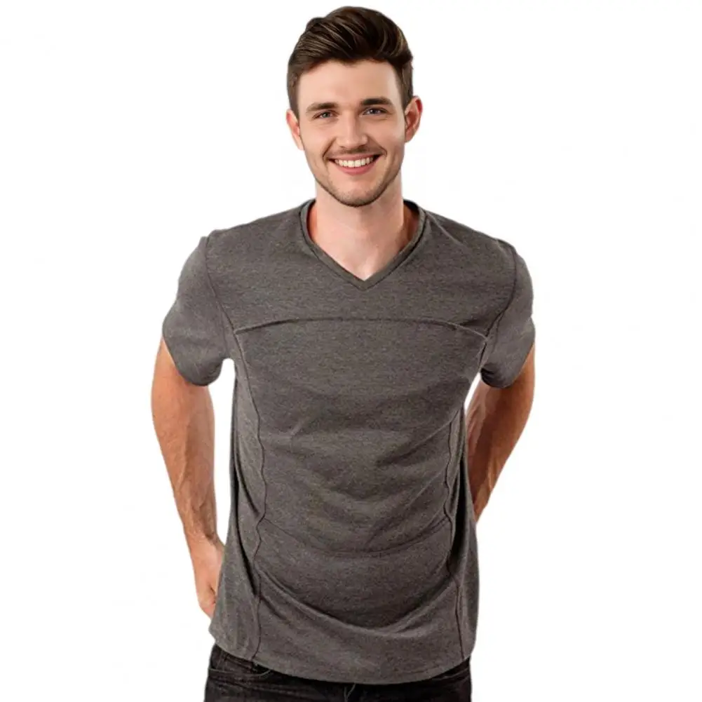 Men Baby Carrier Shirt Cotton Blend V Neck Short Sleeve Dad Tee Baby Wearing T-Shirt for Comfortable Parenting Baby Care