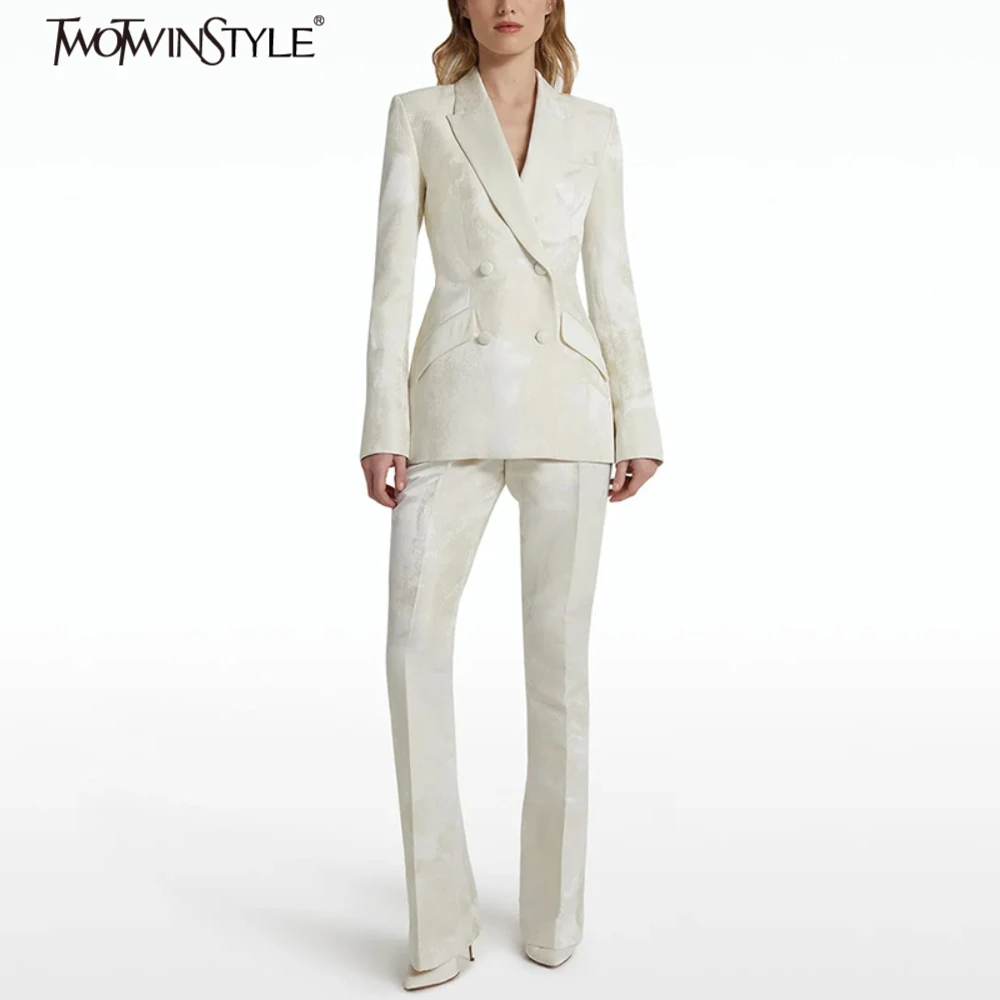 

TWOTWINSTYLE однотонные утягивающие комплекты из двух предметов для женщин, с лацканами и длинными рукавами, блейзер с двумя грудью, брюки с высокой талией, женские новые