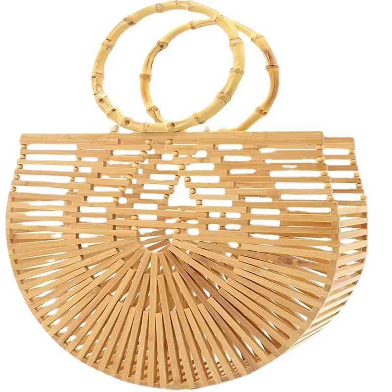 Antique Woven Women's Handheld Bamboo Joint Bag Handmade Grass Woven Beach Bag