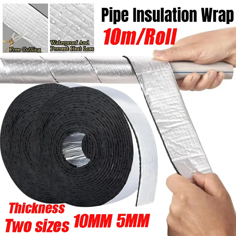 شريط عازل للأنابيب ذاتي اللصق بطول 10 أمتار، لف مركب من رغوة الألومنيوم لحماية أنابيب المياه، حل موفر للطاقة #1