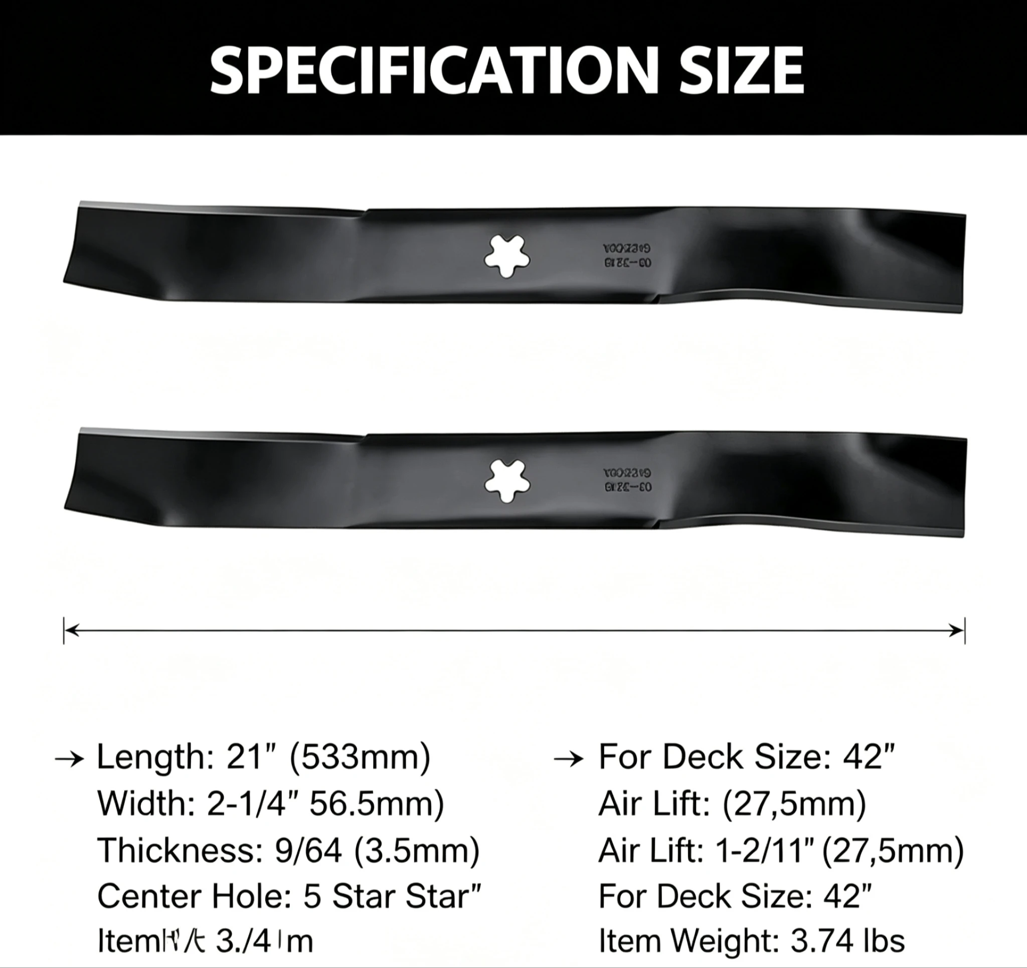 2 Pack 3 In 1 Toothed Mulching Mower Blades 134149 42 Inch Deck for Craftsman Husqvarna Riding Lawn Tractor