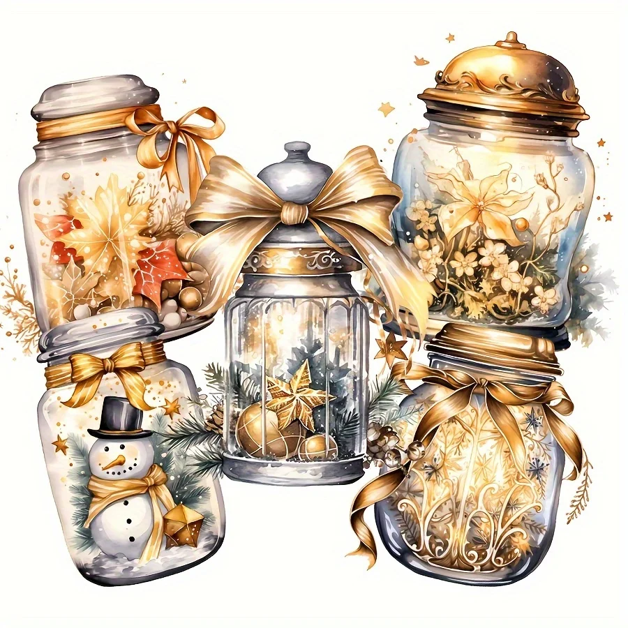 JAIIMAN90pcs-99pcs Christmas Sticker with Forest Animal Mason Jars,Candy Jar, Snownight Pot, Golden Bottle Patterns, Junkjournal