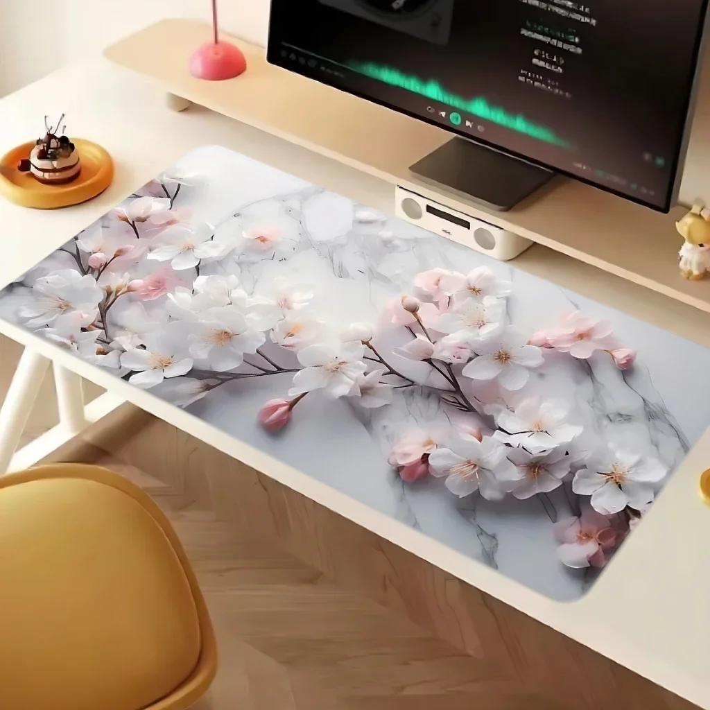 Alas mouse Sakura yang elegan, alas mouse gaming tahan air dan anti selip, pengunci tepi - sempurna untuk meja kantor atau rumah