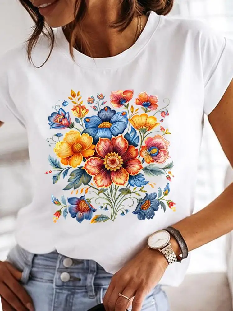 Watercolor Flower Clothes T Female Clothing For Women Graphic Tee Fashion Lady Casual Top O-neck Short Sleeve Print T-shirts