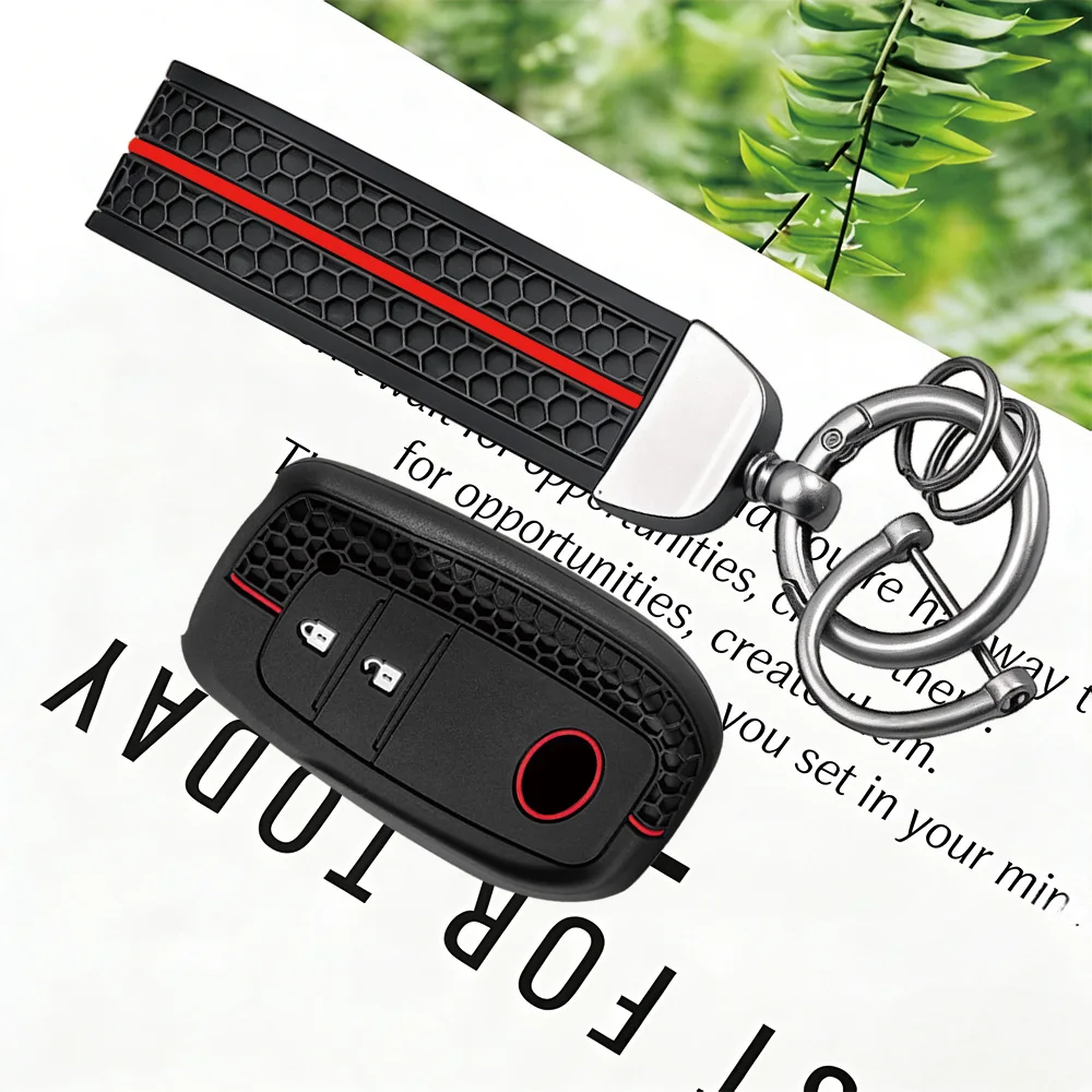 Honeycomb Silicone Key Protector With Keychain for Toyota Corolla Cross Yaris Cross Prius Hilux Land Cruiser LC200 LC250 LC300