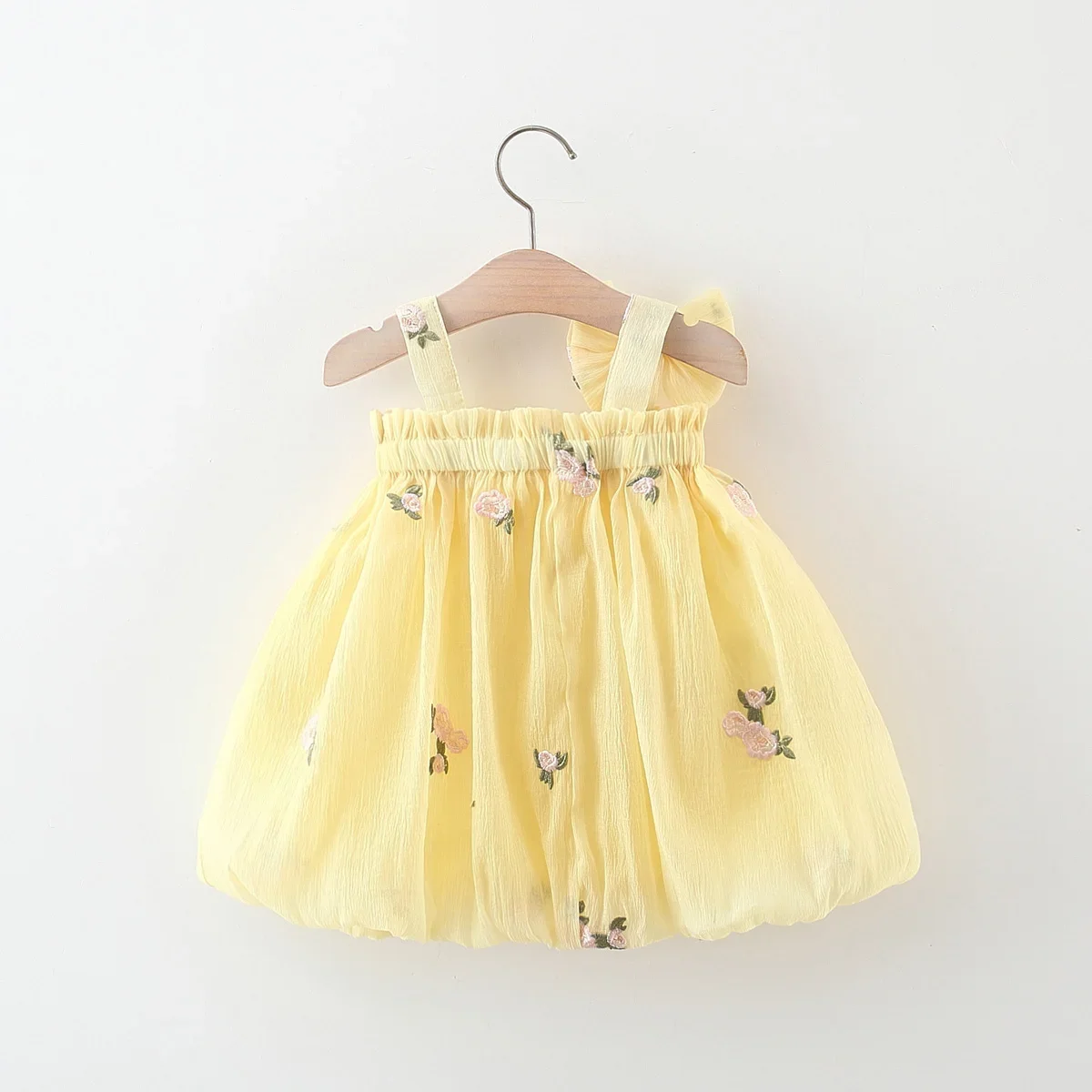 Summer New Bow Strap Baby Girl Dress, Sweet Flower Embroidered Children'S Clothing For Babies Aged 9 Months To 3 Years Old