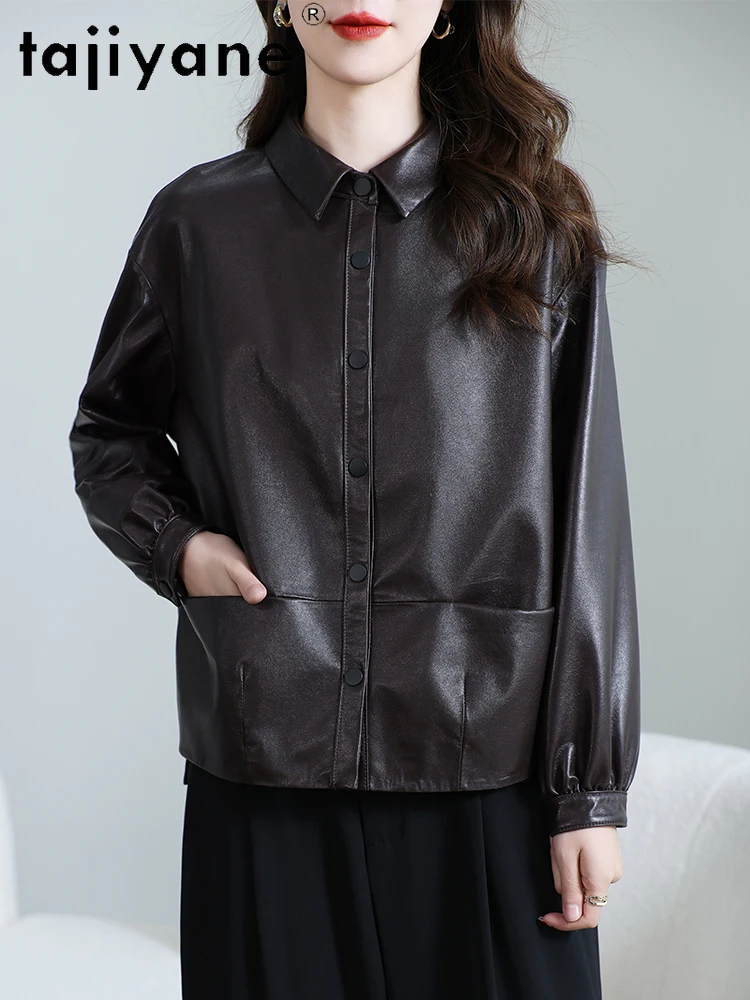 TAJIYANE 100% Skóra Owcza Najwyższej Jakości Luksusowa Kurtka Skórzana Damska Krótka Kurtka z Prawdziwej Skóry Jesień 2025 Odzież Damska