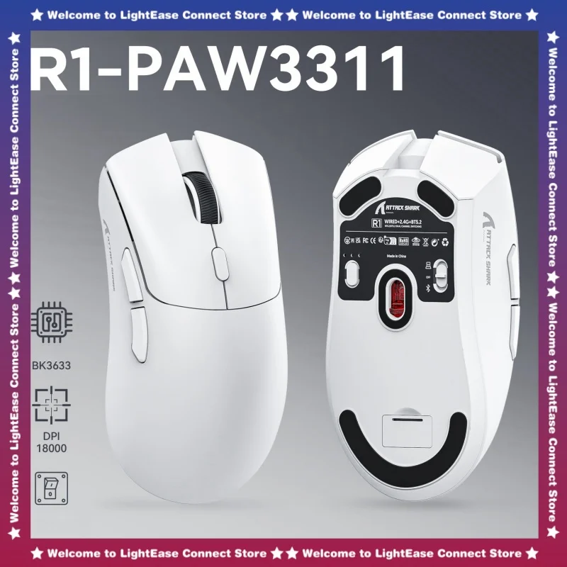 Attack Shark R1 Wired Wireless Mouse Paw 3311 Ergonomic Usb 18000 Pdi Lightweight Esports Game Office Computer Laptop Mouse ﻿