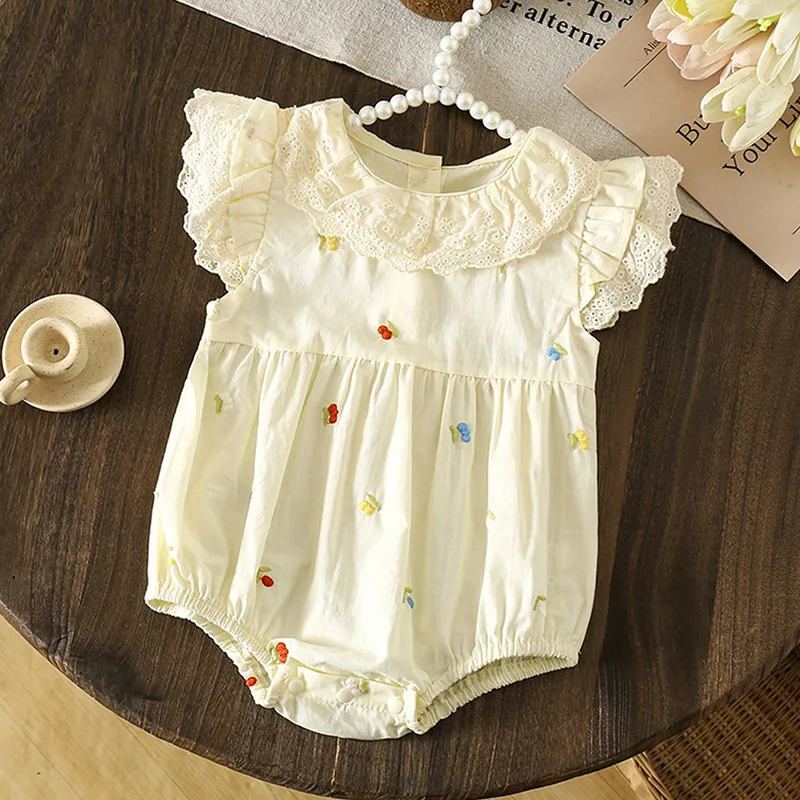 Summer Outfit for Newborn Baby Girls Cotton Wrap-On Romper One-Piece Suit for 100 Days Celebration Thin Design Baby Clothes