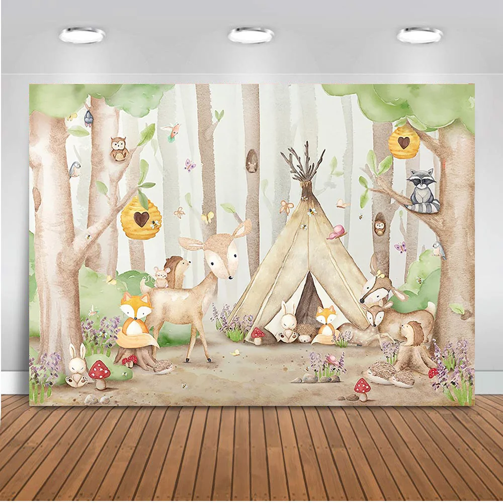 Fondos de fotografía de vida silvestre, papel tapiz fotográfico para Baby Shower, decoración de fiesta de cumpleaños, fondo de estudio de fotografía de oso zorro