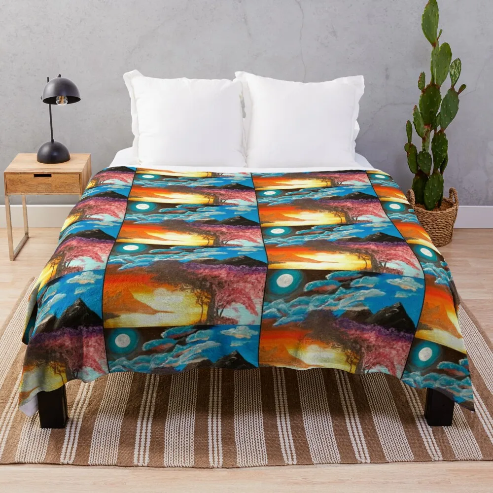 Four landscapes, Morning to Midnight Throw Blanket Bed linens Soft Plush Plaid Blankets