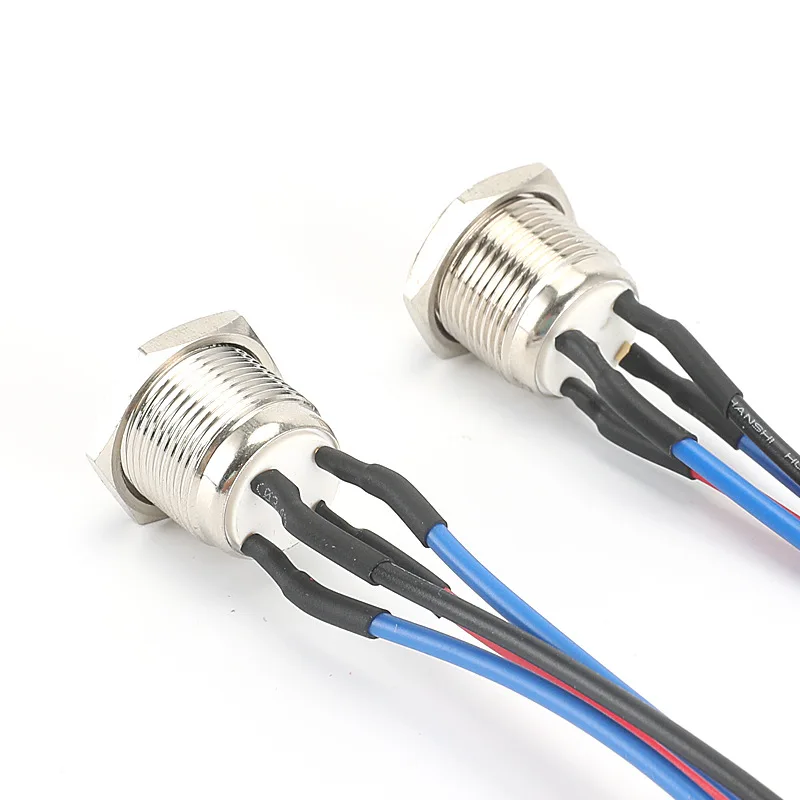 16MM Metal Button Switch, Ring Light Button Waterproof Self-repeating Stainless Steel Button Switch, Solderable Wire