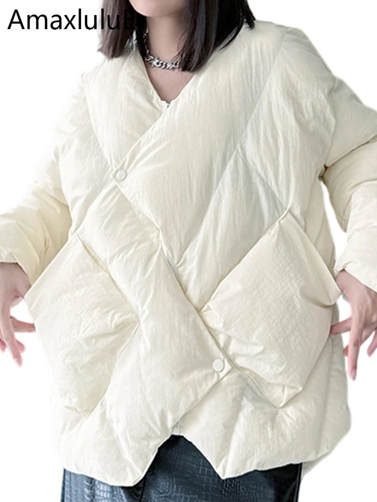 

Amax LuluE 2025 корейские зимние теплые однотонные пальто женские модные свободные стеганые куртки женские повседневные винтажные утепленные классические парки