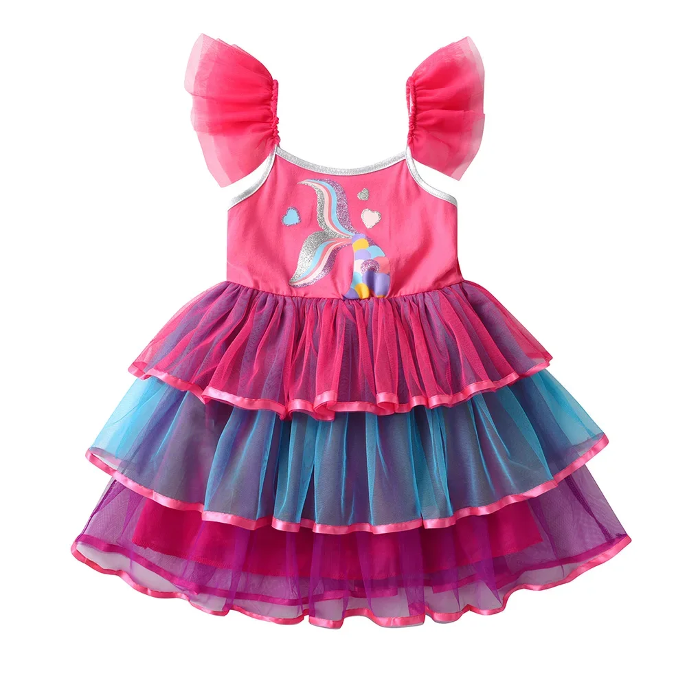VIKITA Girls Mermaid Tutu Dress with Flutter Sleeves Kids Glitter Rainbow Colorful Tiered Tulle Princess Party Suspenders Dress