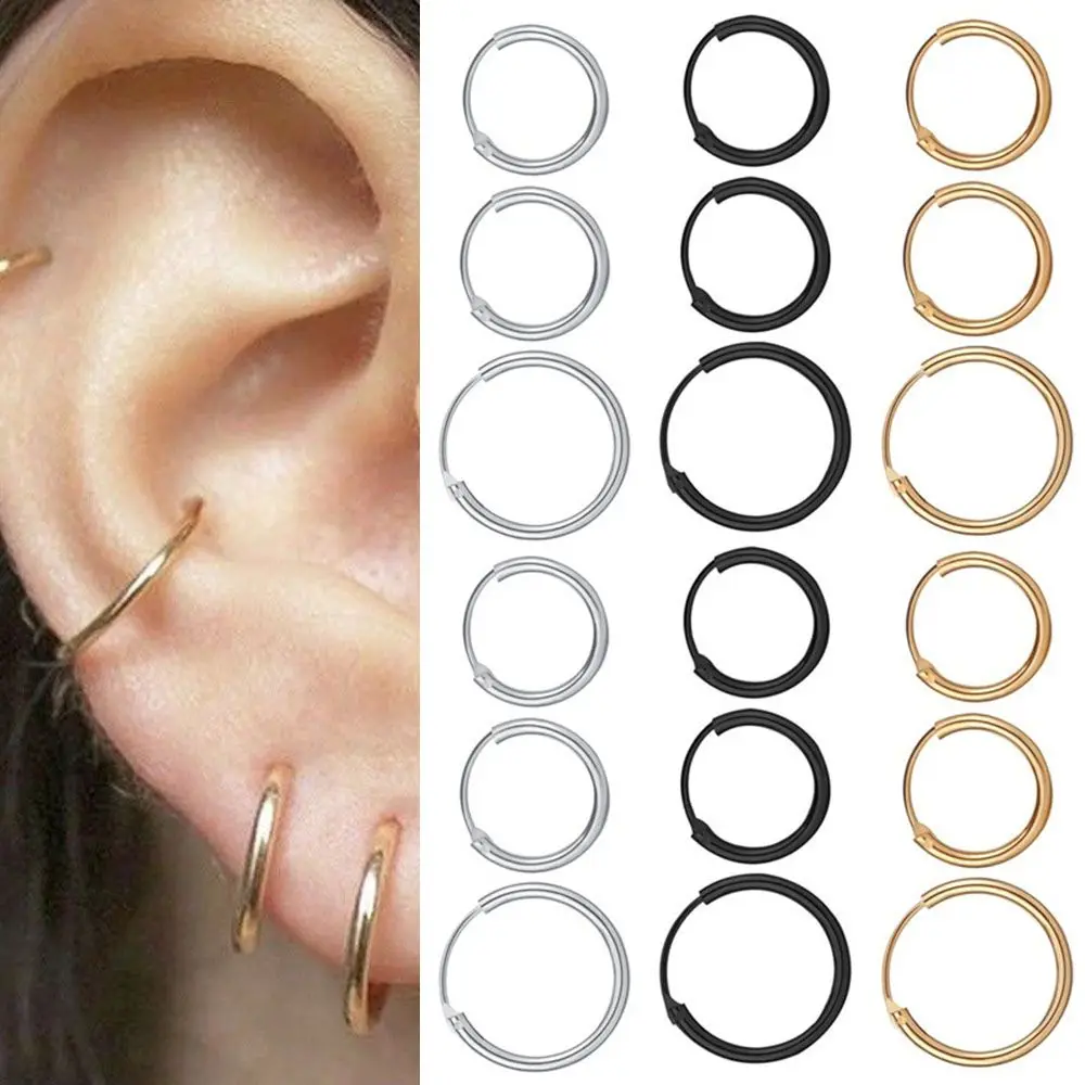 Kleiner Kreis Creolen Silber Farbe Gold Punk Ohrringe Frauen Männer Goth Ohr stecker Hip Hop Schmuck Knorpel Piercing Schleife