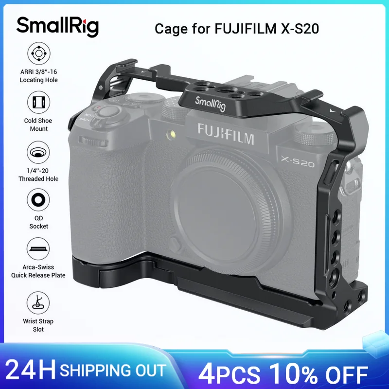 SmallRig Camera Cage for FUJIFILM X-S20 with Arca Swiss Quick-release Plate for DJI RS 3/RS 3 Pro Gimbals with Cold Shoe -4230