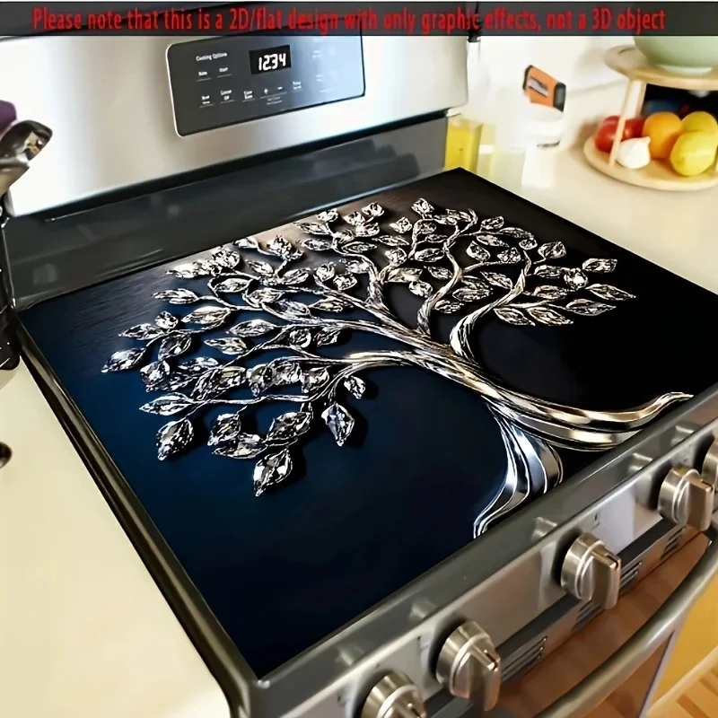 VIKAMA Simulated 3D Metal Life Tree Pattern Washing Machine Top Mat Waterproof Non-slip Dustproof Anti-scratch Protective Pad