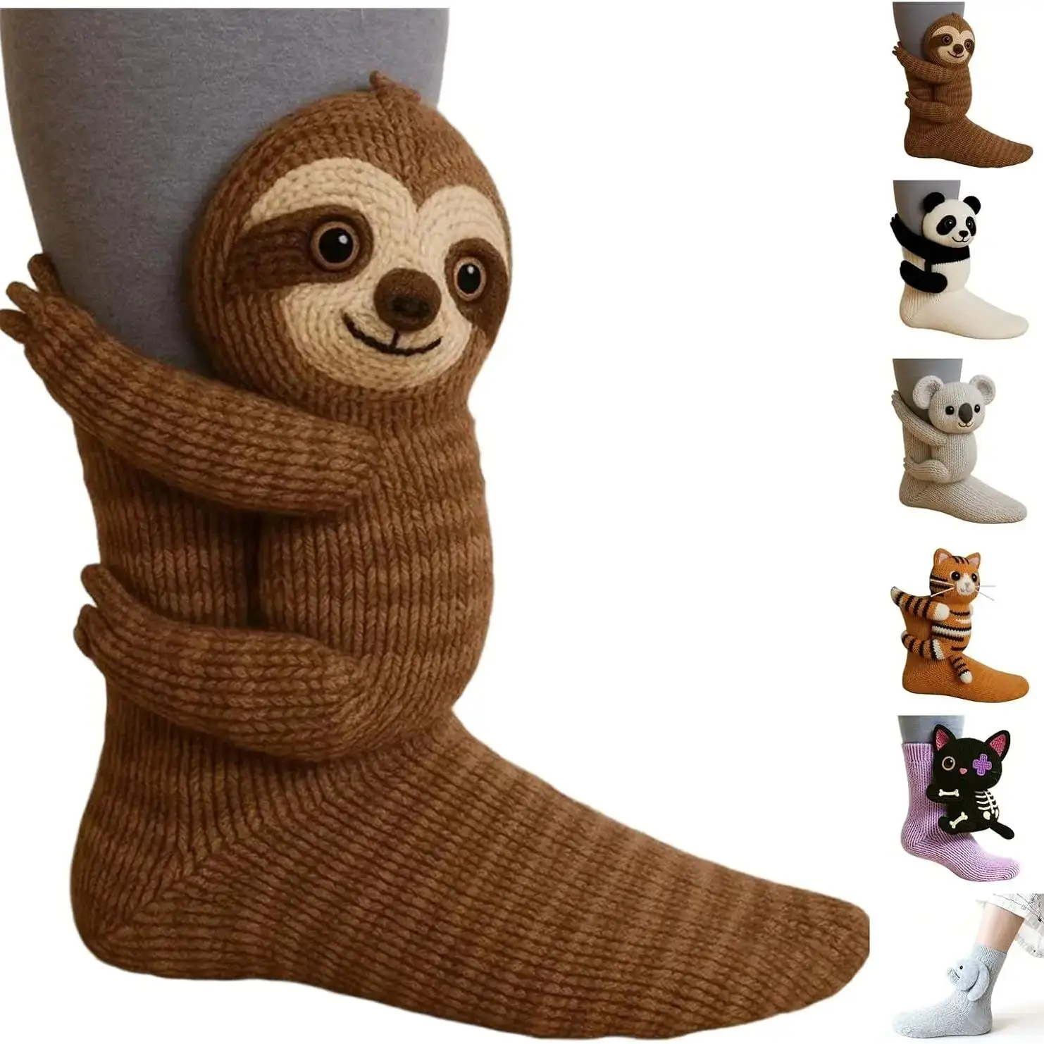 

3D Knit Animal Sloth Socks Anti-Sweat Warm Socks for Women 2026 Christmas Socks Collection Fun Cute Plush Animals Hug Crew Sock