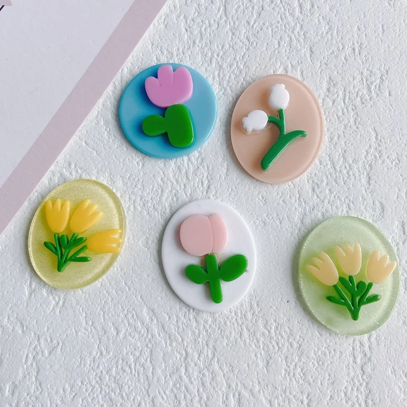 

DIY Jewelry Accessories Wholesale Interesting Small Fresh Flowers Acrylic Resin Patch Material Round Floral Geometry Stick 30pcs