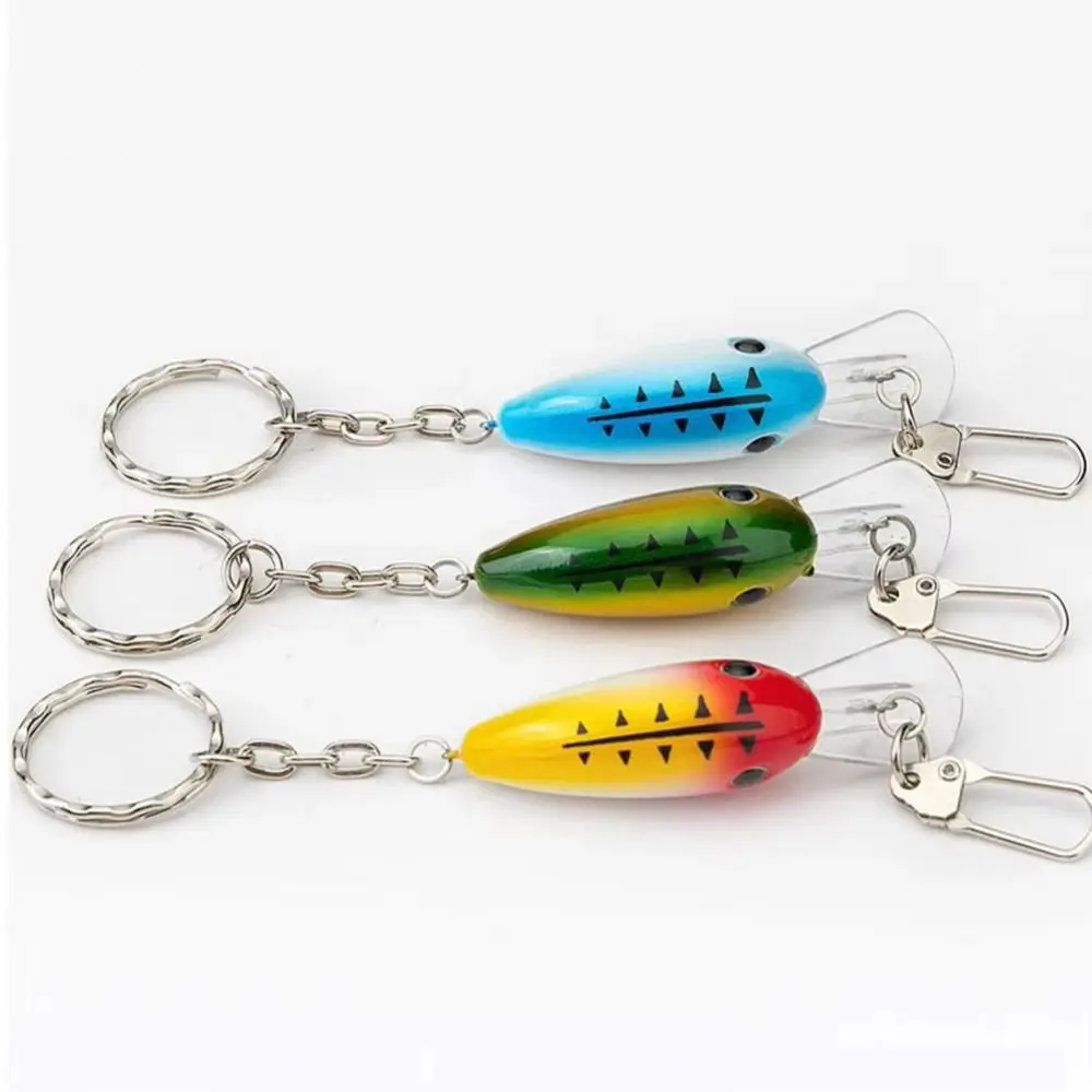3pcs Metal Construction Fishing Lure Keychains Realistic Design Compact Size Bionic Bait Key Rings Gift Idea Durable