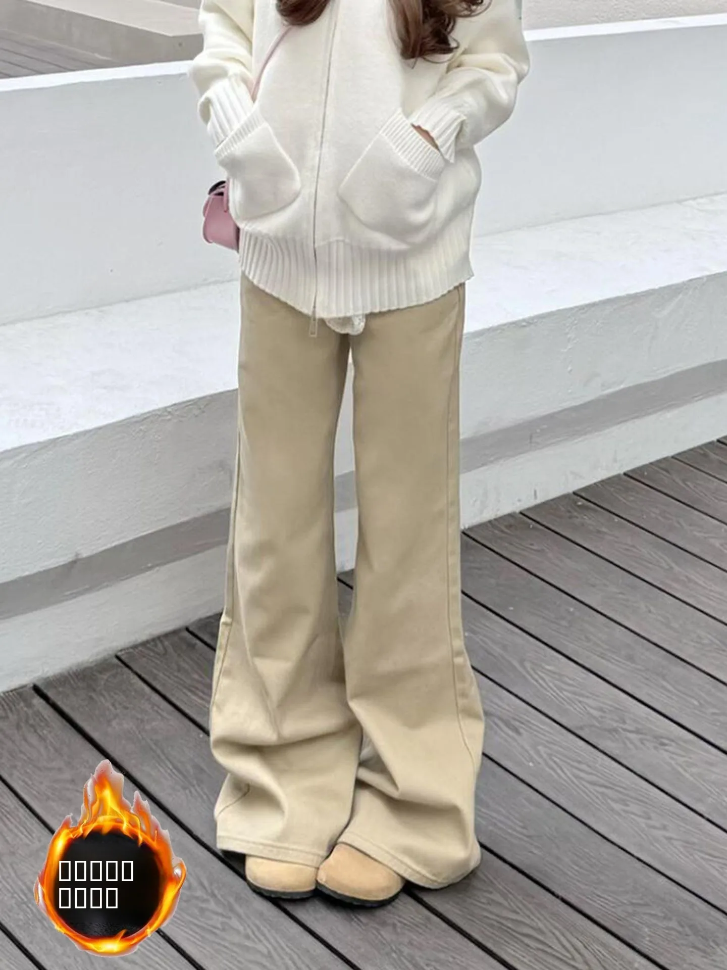 

Американские винтажные свободные джинсы с подкладкой, цвет хаки, женские, с высокой талией, широкие штанины, с эффектом похудения, осень-зима, новинка...