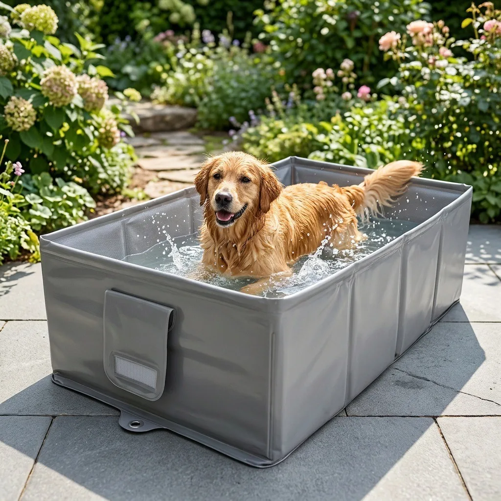 Faltbarer Tragbarer Hunde-Pool für Draußen, Schwimmbecken für Katzen und Hunde, Rechteckige PVC-Aufbewahrungsbox