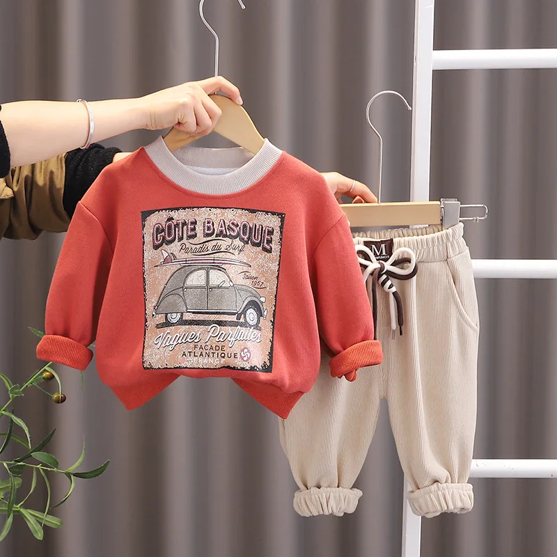 Toddler Boys Set 2024 Spring Baby Boy Clothes 1 To 2 Years Korean Style Printed Casual Pullover T-shirts and Pants Kids Outfits