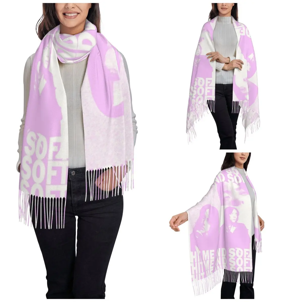 Billies Hit Me Hard And Soft Album Scarf for Womens Winter Warm Pashmina Shawl Wrap Long Scarves with Tassel for Evening Dress