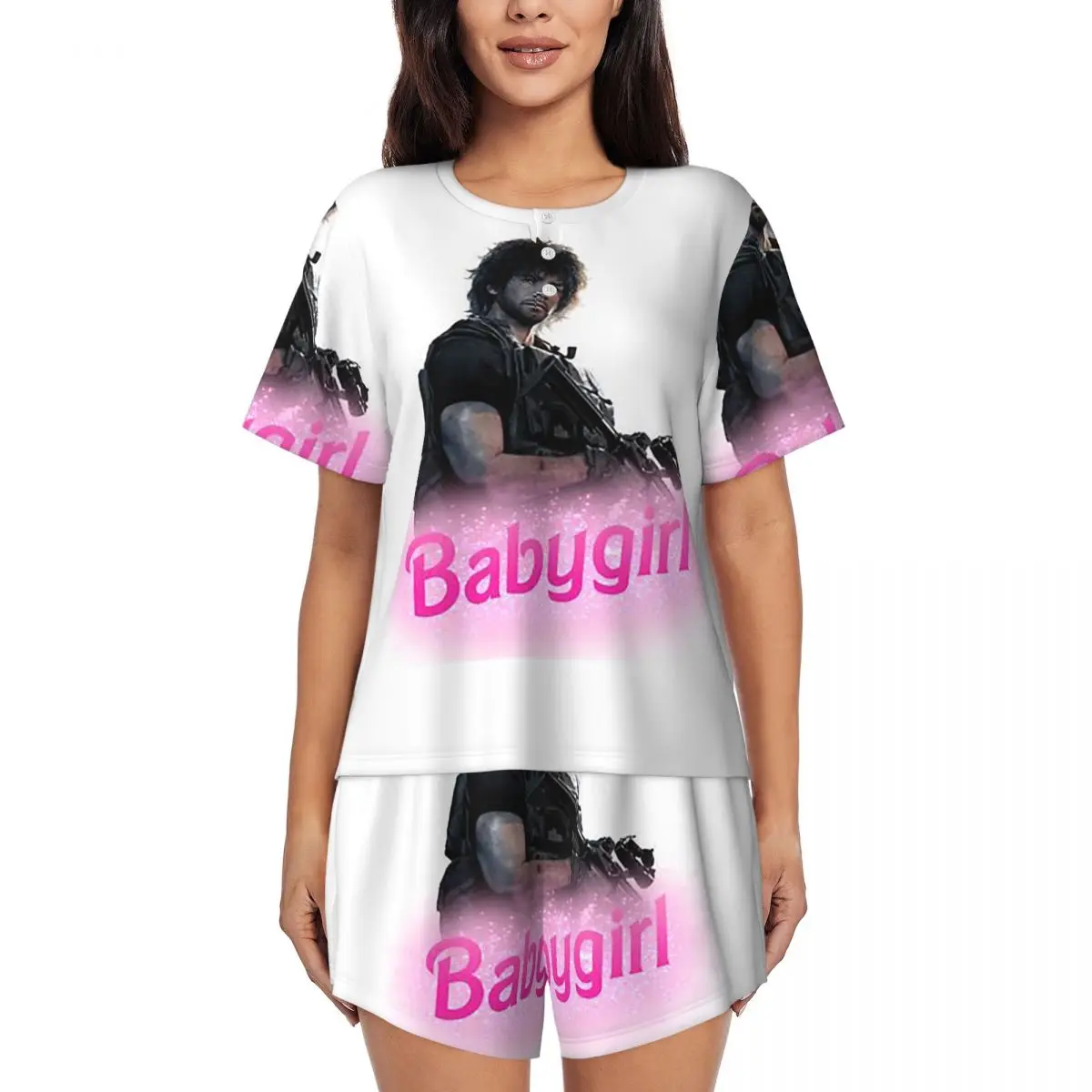 

Carlos Oliveira Babygirl Round Neck Short Sleeves Nightdress for Sleeping Sleepshirts Women Soft Pajama Set Short Pants