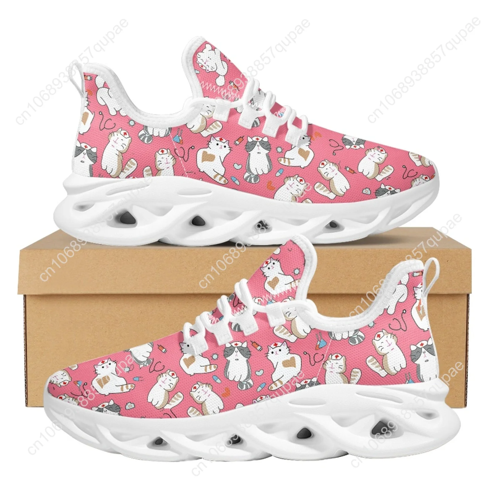 Verpleegster Kat Cartoon Kat Print Flats Sneakers Schoenen Heren Dames Sportschoenen Mode Hoge kwaliteit DIY Sneaker Op maat gemaakte schoen