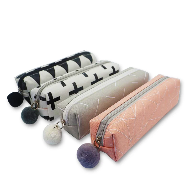 Conciso cor sólida caso de lápis lona kawaii caso lápis para meninas menino escola estudante papelaria hairball lápis saco pencilcase