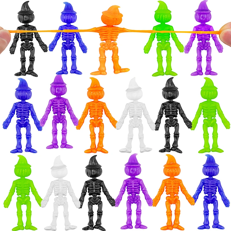 

12/24Pcs Halloween TPR Stretchy Pumpkin Skeleton Funny Stress Relief Sticky Toys Kids Halloween Party Favors Treat or Trick Gift