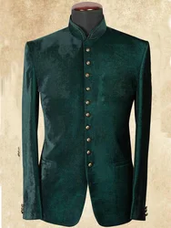 Giacche firmate da uomo in velluto verde colletto rialzato sposo abbigliamento formale smoking da ballo Best Man Blazer Suit solo un pezzo