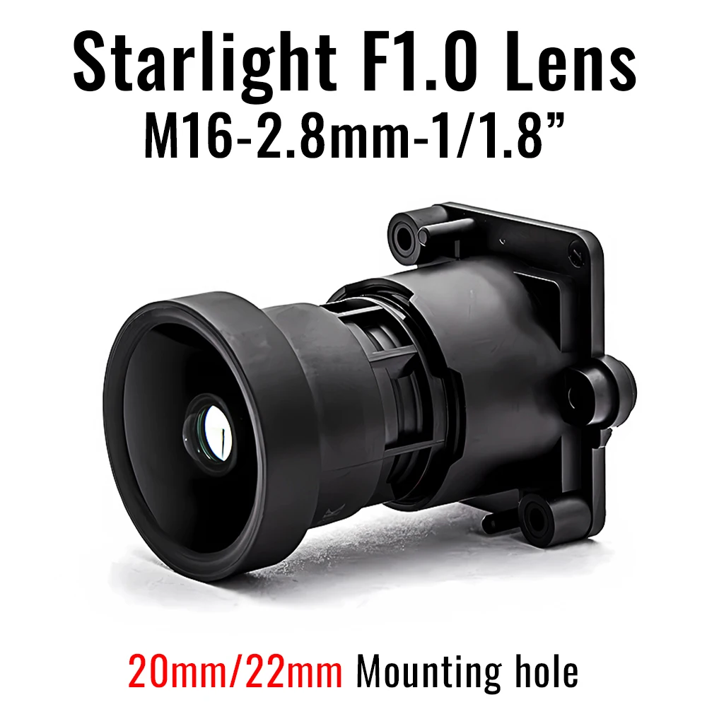 

HD M16 Mount Lens F1.0 Fixed Iris CCTV Lens 1/1.8"Format 2.8mm With 650nm IR Filter Holder For Starlight Surveillance Protection