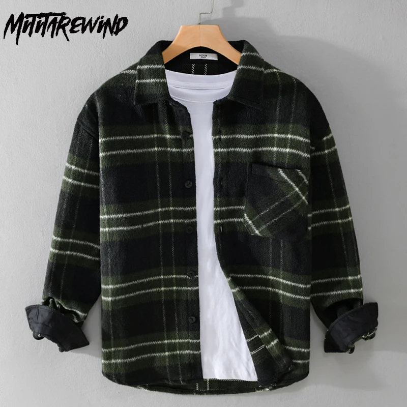 

New Autumn Winter Men's Top Daily Casual Plaid Long Sleeves Shirt Loose Thicken Brushed Shirts with Pocket Youth Fashion Shirts