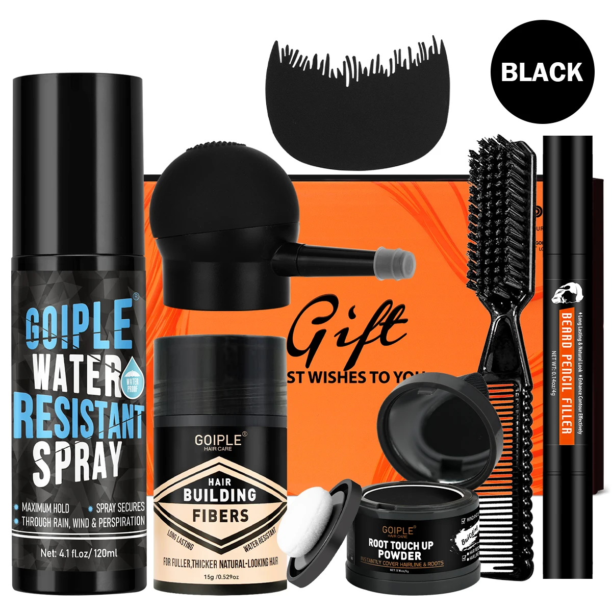 

Unisex Hair Thickening Fiber Gift Set Water Resistant Spray Hair Fibers Powder and Applicator Beard Filler Pen & Hairline Powder