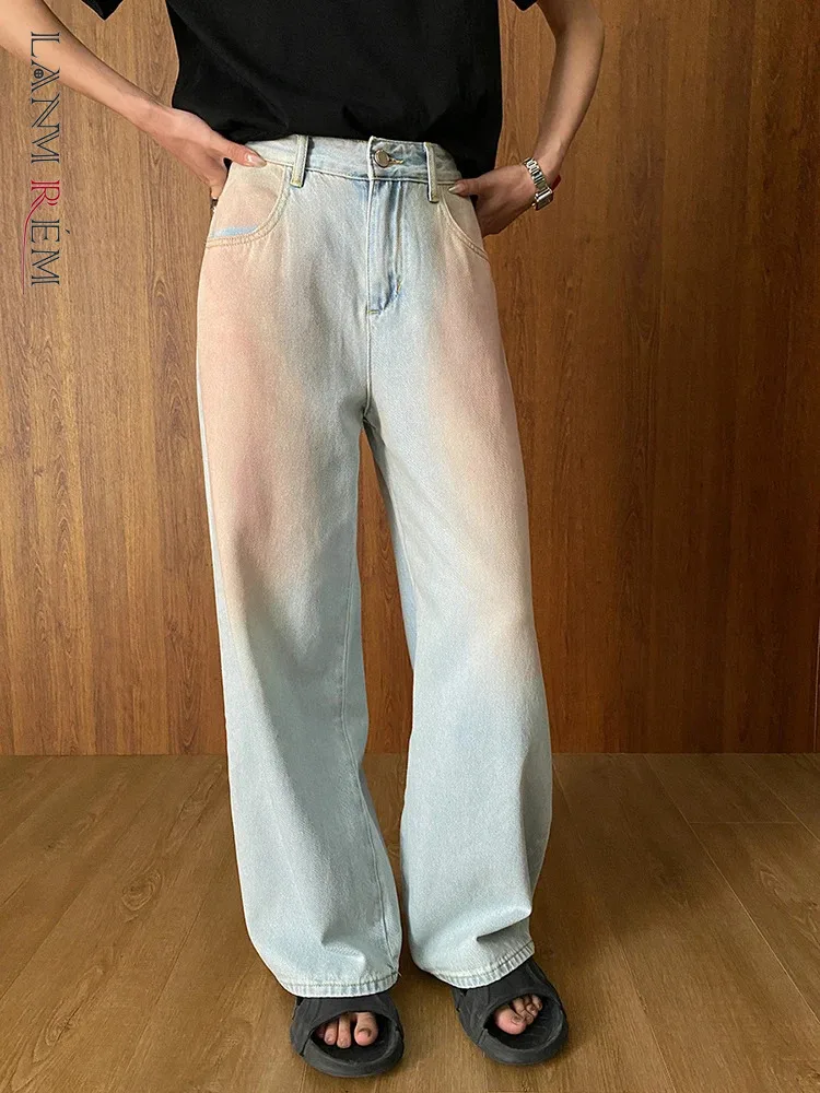 

[LANMREM] Washed High Waist Jeans For Women Straight Wide Leg Denim Pants Fashion Tide Loose Trousers 2024 Autumn New 26D9290