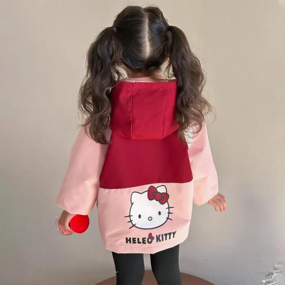 

Hello Kittys Girl Color Matching Jacket Removable Autumn Winter New Leisure Hooded Coat Children's Clothing Kawaii Cartoon