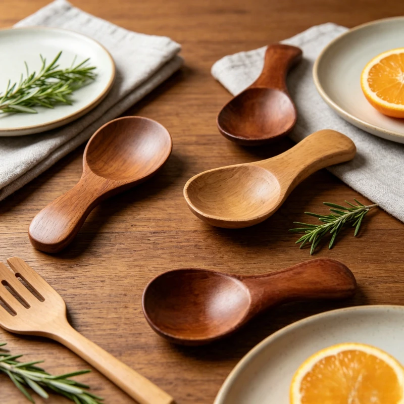 Mini Wooden Spoons Small Kitchen Spice Condiment Spoon Sugar Tea Coffee Scoop Short Handle Wood Kids Spoon Kitchen Gadgets