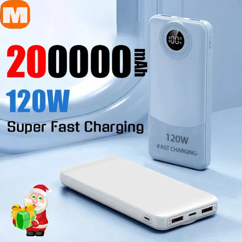 2024 New 200000mAh Power Bank Large Capacity 120W Portable digital display Two-way Fast Charging External Battery