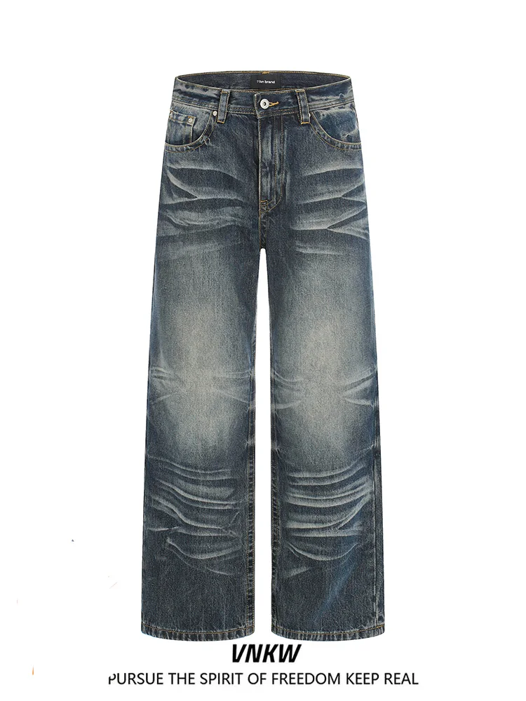 

Прямые джинсы в стиле ретро с американским разделенным узором для мужчин и женщин, свободные широкие брюки, длинные брюки, повседневные хлопковые брюки