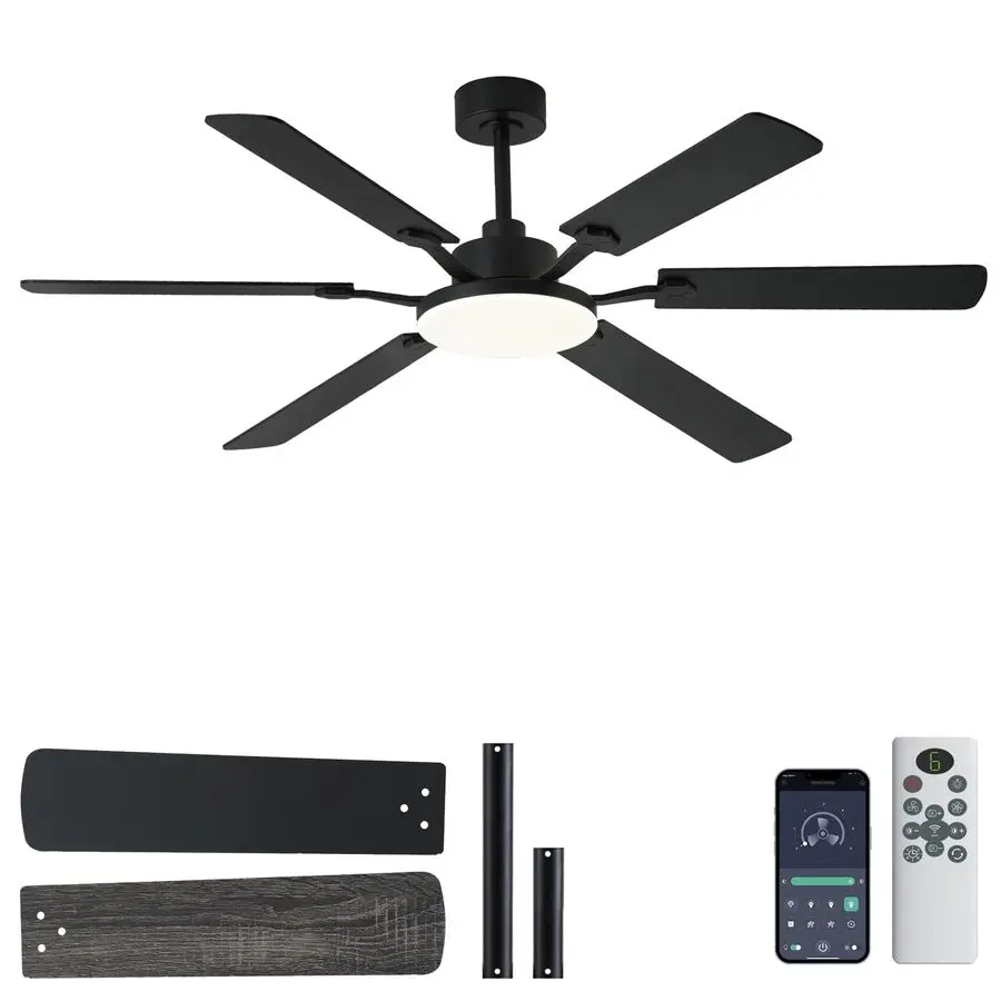 

Inch Ceiling Fans with Lights, Large Modern Black Ceiling Fan with Light and Remote Control, 6 Double Sided Blades, 6 Speed Reve