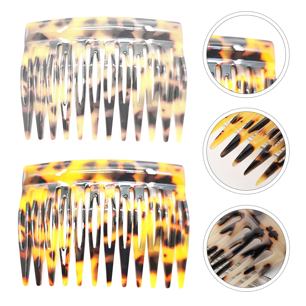 

2 Pcs French Leopard Comb Hair Combs for Women Pick Bangs Tortoise Clips Acetate Girls Literature and