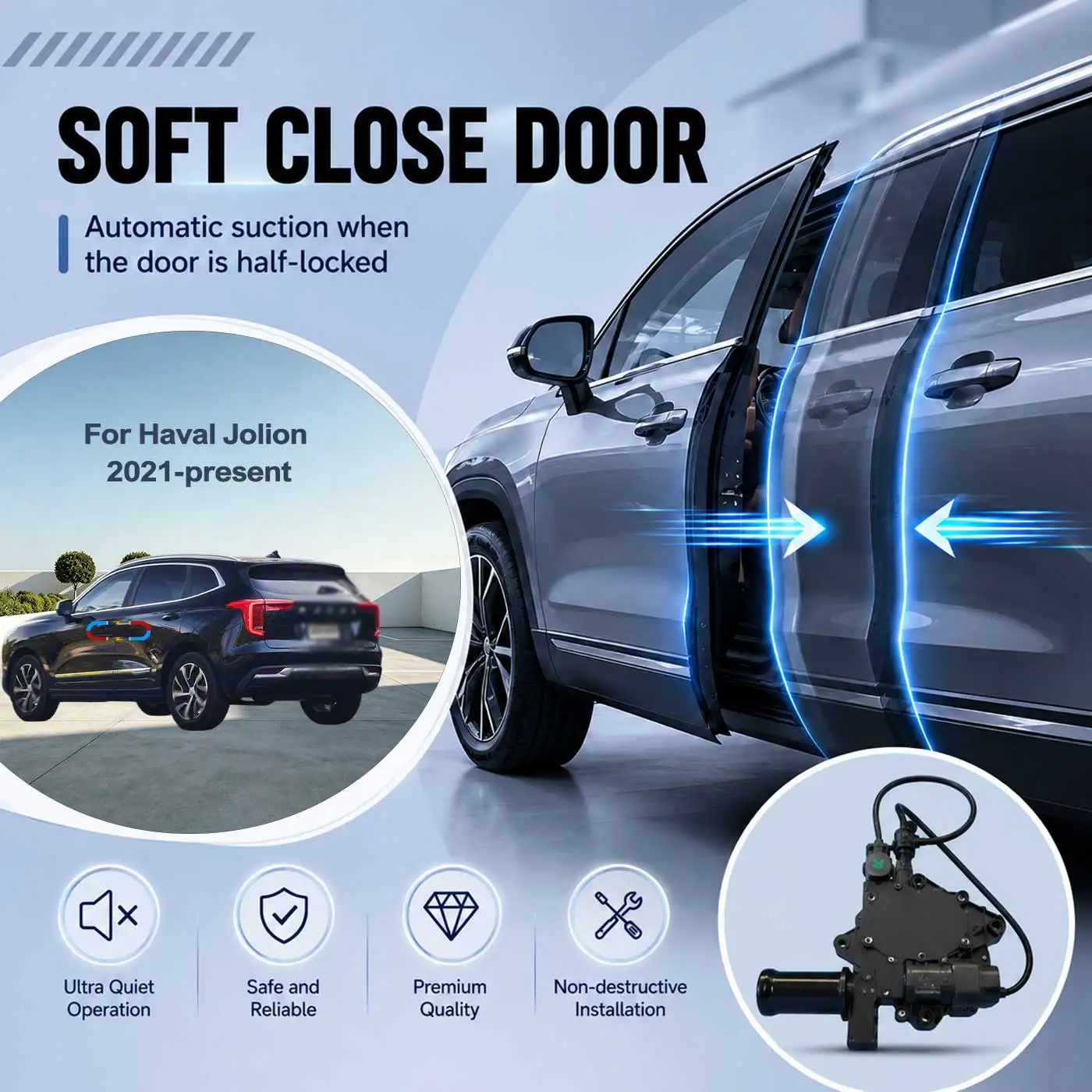 

For Haval Jolion All Series 2021-present Electric Soft Close Door Auto Pull-In Suction Lock Intelligent Silent Closer Kit