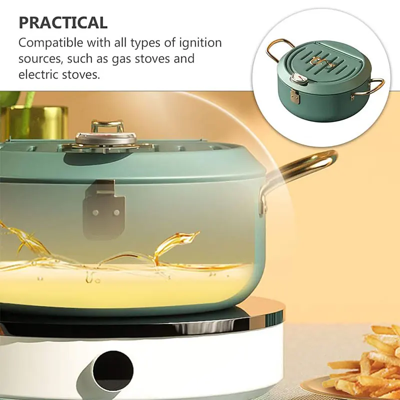 Deep Fryer Pot Japanese Tempura Small Deep Fryer Stainless Steel Frying Pot With Thermometer Control Lid Oil Filtration Cookware