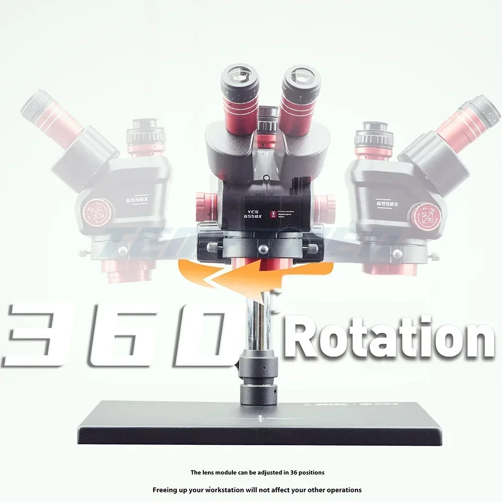 YCS 6558S مجهر ثلاثي العينيات فائق الدقة مع قاعدة كبيرة 6.5-58 تكبير 4K كاميرا للهاتف المحمول PCB مجموعة أدوات مجهر اللحام