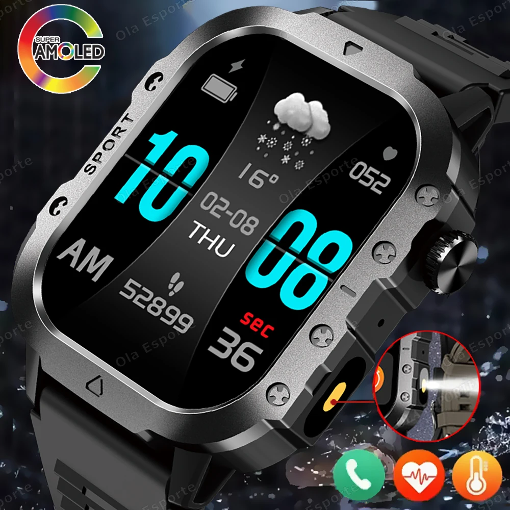 Outdoor Military Smart Watch 2.01 Inch Screen Bluetooth Call Voice Assistant Watch Sports Fitness Waterproof Smartwatch Men Ht30