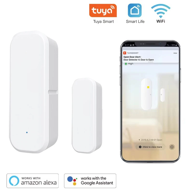 Tuya Smart WiFi-deursensor Smart Home Open Close-detector Smartlife App-bedieningsmelding Compatibel met Alexa Google Home