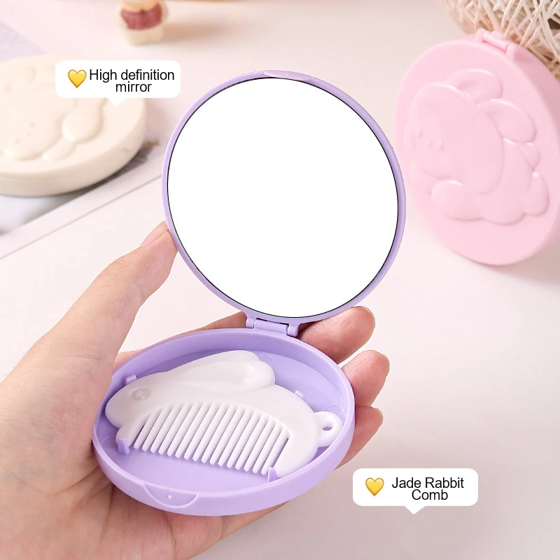 1PC Portable Flip Folding Makeup Mirror With Pull-out Type Comb For Girl Gift Makeup Tools Travel Square High-Definition Mirror